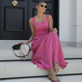 Vestido Linho com Bolsos Rosa Chiclete