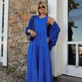 Vestido Linho Cava Quadrada Azul Cobalto