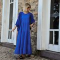 Vestido Linho Cava Quadrada Azul Cobalto