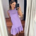 Vestido Linho Renda Curto Slim Lavanda