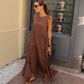 Vestido Linho Cava Quadrada Café