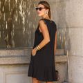 Vestido Linho Renda Curto Slim Preto