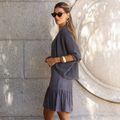 Vestido Linho Renda Curto Slim Cinza Chumbo