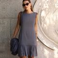 Vestido Linho Renda Curto Slim Cinza Chumbo