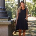 Vestido Linho Cava Quadrada Curto Preto