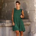 Vestido Linho Cava Quadrada Curto Verde Pinho