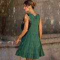 Vestido Linho Cava Quadrada Curto Verde Pinho