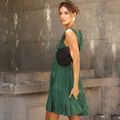 Vestido Linho Cava Quadrada Curto Verde Pinho