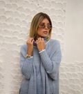Poncho Tricot Gola Alta Azul Céu e Branco