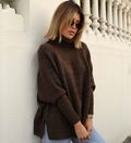 Poncho Tricot Gola Alta Marrom
