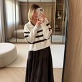 Blusão Tricot Polo Listras Marrom