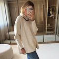 Poncho Tricot Gola Alta Branco Rústico e Marrom