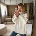 Poncho Tricot Gola Alta Branco Rústico e Marrom