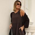 Cardigan Tricot Casulo Tramas Marrom