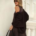 Cardigan Tricot Casulo Tramas Marrom