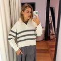Blusão Tricot Polo Listras Cinza Chumbo