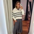 Blusão Tricot Polo Listras Cinza Chumbo