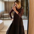 Vestido Linho Cava Quadrada Marrom