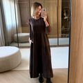 Vestido Linho Cava Quadrada Marrom
