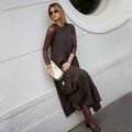 Vestido Linho Renda Marrom