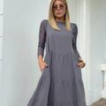 Vestido Linho Renda Cinza Chumbo