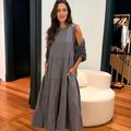 Vestido Linho Renda Cinza Chumbo