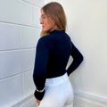 Blusa New Tricot Canelado Gola Alta Marinho