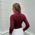 Blusa New Tricot Canelado Gola Alta Vinho