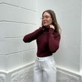 Blusa New Tricot Canelado Gola Alta Vinho