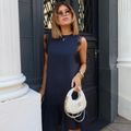 Vestido Linho Renda Curto Slim Marinho