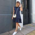 Vestido Linho Renda Curto Slim Marinho