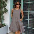 Vestido Linho Cava Quadrada Curto Cinza Chumbo
