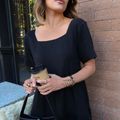 Vestido Linho Decote Quadrado Midi Preto