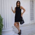 Vestido Crepe Cava Quadrada Curto Renda Preto
