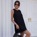Vestido Crepe Cava Quadrada Curto Renda Preto