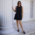Vestido Crepe Cava Quadrada Curto Renda Preto