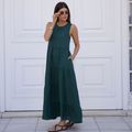 Vestido Linho Cava Quadrada Verde Folha