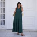Vestido Linho Cava Quadrada Verde Folha