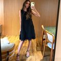 Vestido Crepe Cava Quadrada Curto Renda Preto