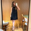 Vestido Crepe Cava Quadrada Curto Renda Preto