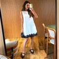 Vestido Crepe Cava Quadrada Curto Renda Off