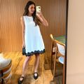 Vestido Crepe Cava Quadrada Curto Renda Off
