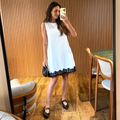 Vestido Crepe Cava Quadrada Curto Renda Off