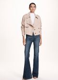 Casaco Feminino Trench Cropped Em Sarja Areia