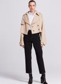 Casaco Feminino Trench Cropped Em Sarja Areia