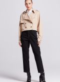 Casaco Feminino Trench Cropped Em Sarja Areia