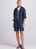 Bermuda jeans feminina listras Mônica
