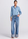 Calça fem jeans wide leg Lorena barra larga