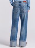 Calça fem jeans wide leg Lorena barra larga