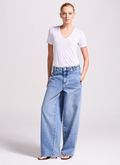 Calça Jeans Wide Leg Recortes lateral